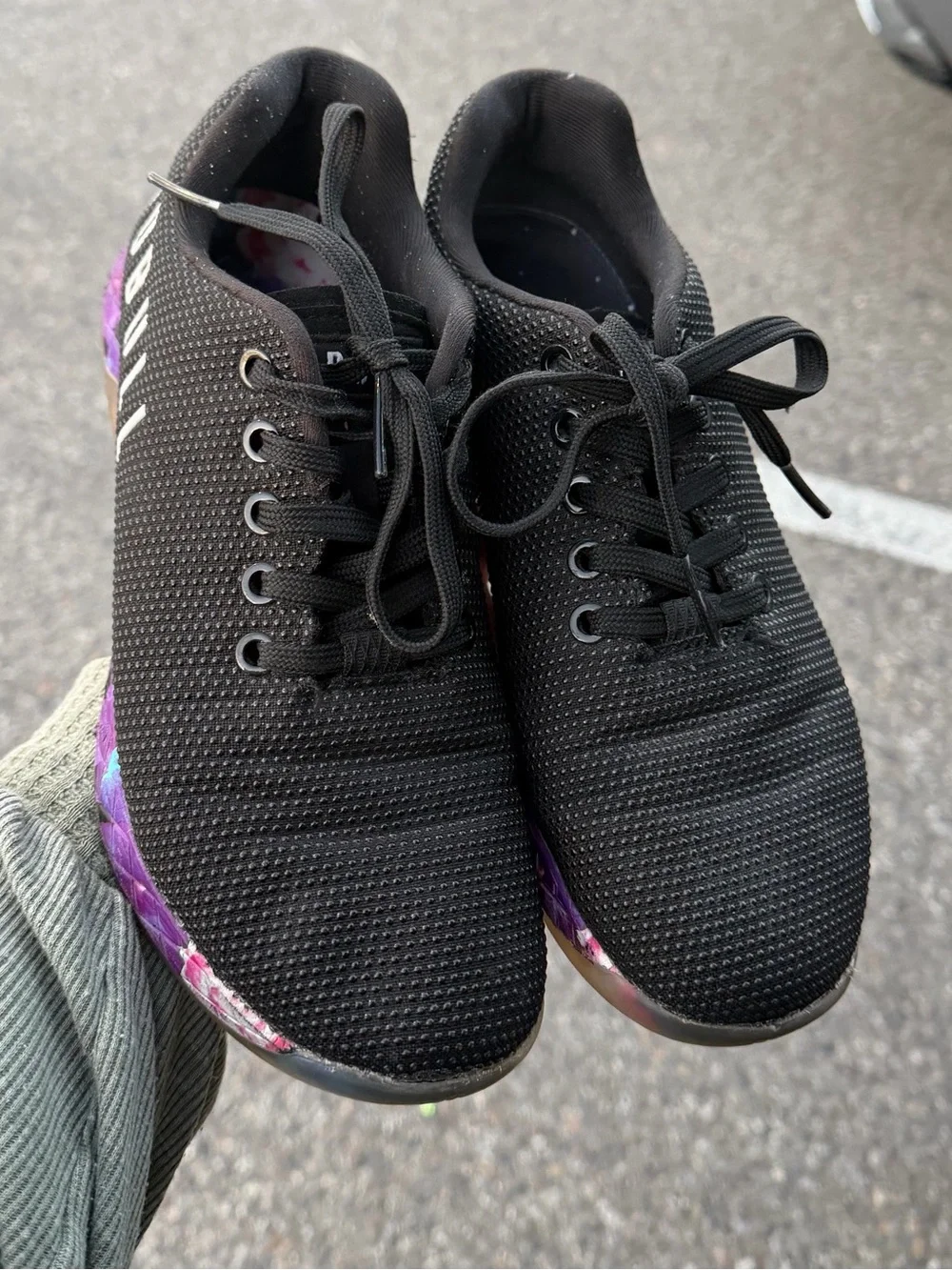 NOBULL Women's Black Trainer with Purple and Multicolor Accent Sole